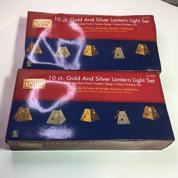 2 Sets Holiday Living 10 ct Gold And Silver Lantern Light Set Indoor Outdoor NIB - Picture 1 of 3